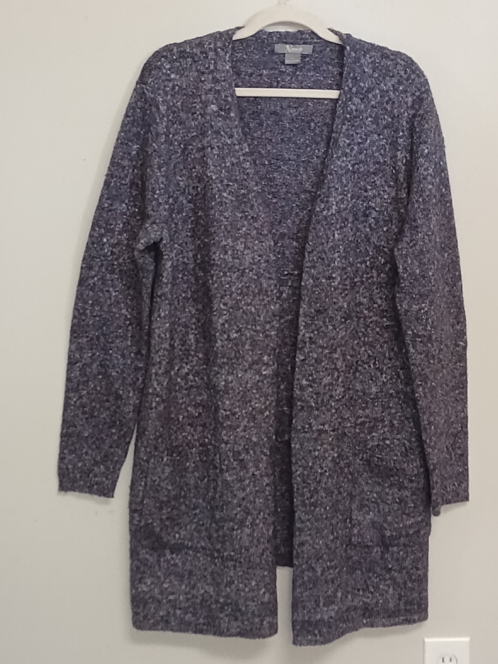Natural Reflections XXL Gray Multicolor Open-Front Cotton Wool Blend Cardigan